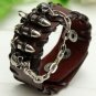 skull head black leather punk bracelet