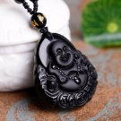buddha smile luckily face black necklace
