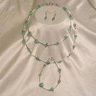 LIGHT GREEN & SILVER NECKLACE & EARRINGS & BRACELET