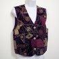 dressbarn Sleeveless Vest  Sz S Black Velvet Party Artsy Red Gold Trim