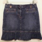 Ann Taylor Sz 6 Short Skirt Denim Blue Jean Ruffle Hemline Cotton Stretch
