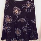 Ann Taylor Skirt Sz 6 Black Flounce Ruffle Hem Embroidery Blue Flowers Gorgeous!