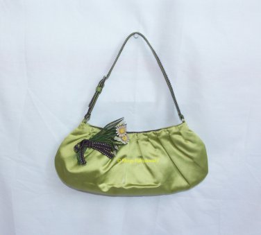 Authentic PRADA Green Silk Satin Leather Flowers Evening Bag Purse Clutch RARE - FREE US Shipping
