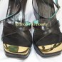 New Authentic KATE SPADE Black Leather Classic REGINA Wedge Platform Sandals Shoes 10 40 FREE Ship