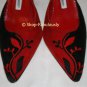 New Authentic MANOLO BLAHNIK Red Black Embroidered Suede Leather Stiletto Mule Shoe 35.5 5.5