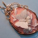 BUTTERFLY CAMEO PENDANT 2 1/4"x1 1/3" Gold Filled