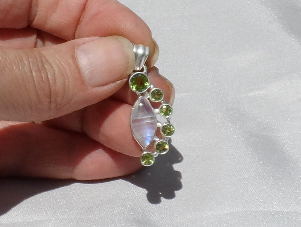 Sale, Peridot and Moonstone Sterling Silver Pendant, August Birthstone