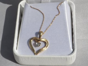 Sale, 10K Gold Heart Diamond Necklace, Vintage 1980s