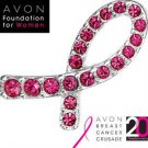 AVON Breast Cancer Crusade Pin Silvertone with Pink Rhinestones