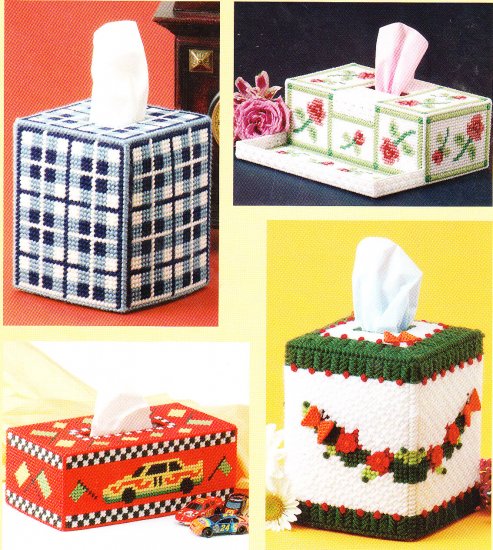 *Plastic Canvas Tissue Box Cover * 8 * Patterns Rainbow - Moon - Roses ...