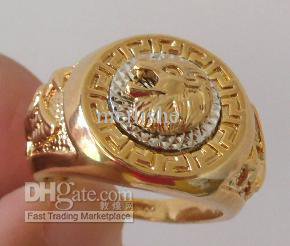 Exquisite Lion head & Eagle 18K GP Yellow Gold men's Ring