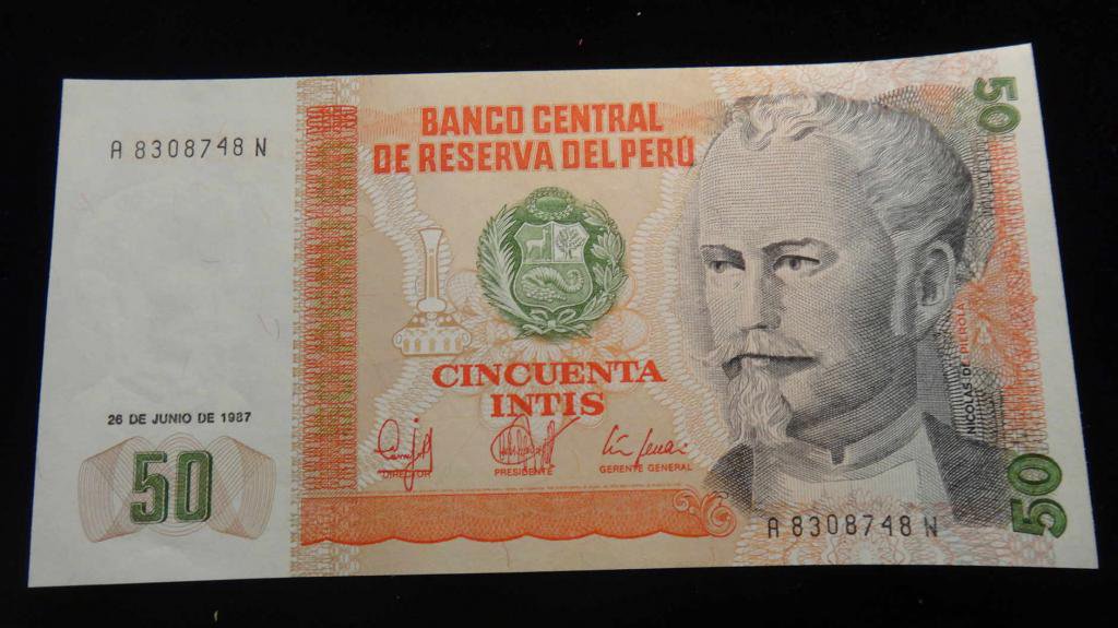 World/ Foreign Bill Banknote CURRENCY: 50 PESOS, PERU, 1987, INTIS ...