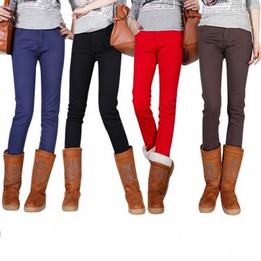Women's Plus Woolen Pencil Pants Thicken Jeans Stretch Boots Pants