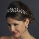 Antique Silver Diamond White Pearl & Marquise Crystal Side Accented Tiara Headband 9970