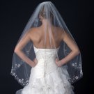 Single Layer Fingertip Length Cut Edge Veil with Floral Embroidery, Bugle Beads & Sequins