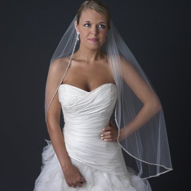 Single Layer Fingertip Length Veil with Beaded Edge