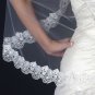 Single Layer Fingertip Length Scalloped Edge Veil with Floral Embroidery V 1129 1F