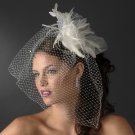 * High Fashion Russian Birdcage Veil with Feathers & Austrain Crystals on Comb 1136