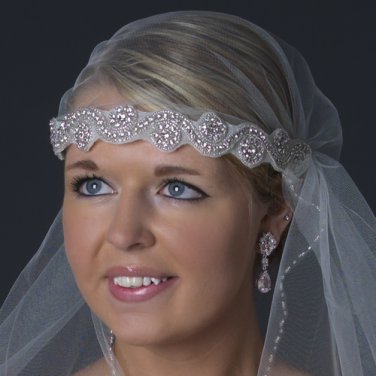 Single Layer Waltz Length Beaded Cut Edge Victorian Style Headband Veil