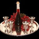 Round Wine Server Tray with Kidush Silver Polish Cups