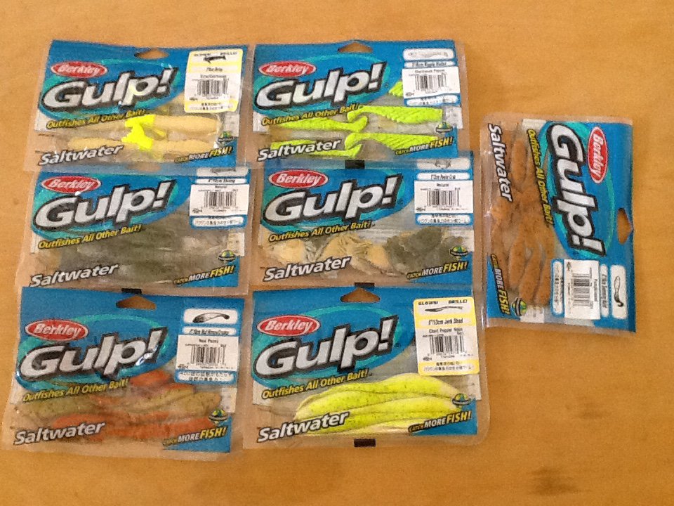 7 Packs Gulp Saltwater Baits,shrimp,crab,mud minnow,mullet..lures