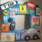 Blue "1st Car" - Cute Crafty Hand Painted Picture Frame for Kids (8 in x 8 in)