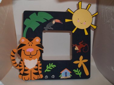 Boys Navy Blue Tiger in the Jungle - Crafty Hand Painted Picture Frame for Kids (8 in x 8 in)