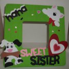 Apple Green Ha Ha "Sweet Sister" - Cute Crafty Hand Painted Picture Frame for Kids (8 in x 8 in)