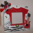 Red & White Rock Star with Guitar - Cute Crafty Hand Painted Picture Frame for Kids (8 in x 8 in)
