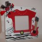 Red & White Rock Star with Guitar - Cute Crafty Hand Painted Picture Frame for Kids (8 in x 8 in)