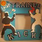 Turquoise "Trained 2 Kick" - Cute Crafty Hand Painted Picture Frame for Kids (8 in x 8 in)