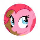 Badge or Magnet: Pinkie Pie on gold glitter (YOU CHOOSE)