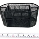 Small black wire mesh desk organizer with cubbies and drawer