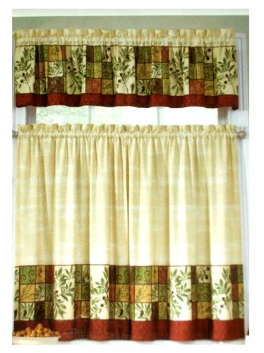 Tuscan Olives Herbs Kitchen Curtains Set
