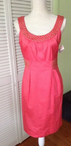 NEW Maggie London Coral Colored Studded Sleeveless Dress (Size 8)
