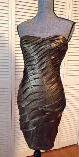 NEW Nikibiki Gold Metallic Ruched Strapless Cocktail Evening Dress (Size L)