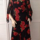 NEW Sue Wong Silk Black With Red Roses V Neck Dress (size 10) - MSRP $575.00