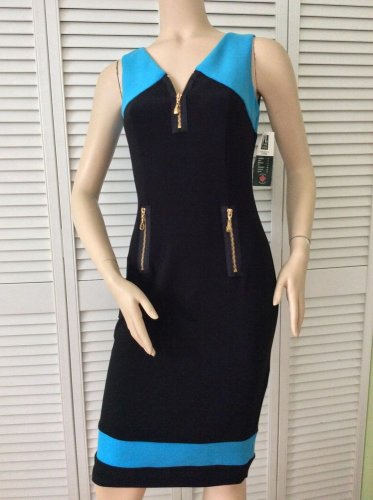 NWT Frank Lyman Sleeveless Black/Azure Blue Knit Dress (Size 2 )- MSRP $185.00
