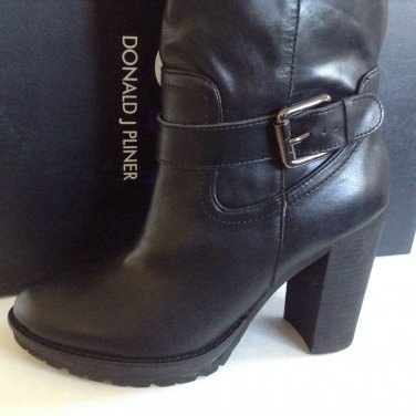 NEW Donald J. Pliner DSMX Annie Black Biker Pull Up Boots (Size 10)