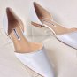 NEW MANOLO BLAHNIK Soussaba Leather d'Orsay Pointed Toe Flat in White (Size 38)