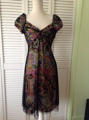 NEW Alberto Makali Black Veil/Multi Colored Dress (Size 4) - MSRP $199.00!
