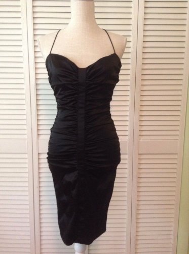 NEW Sexy Nicole Miller Black Ruched Silky Bodycon Dress (Size 0) - MSRP $355.00!