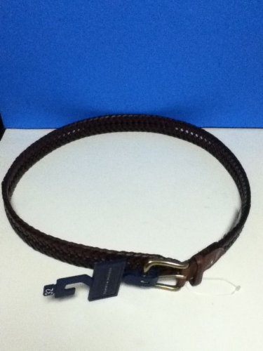 NEW Tommy Hilfiger Men's Brown Weave Gold Buckle Hardware Belt (Size 32)