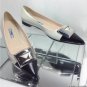 NEW Authentic PRADA Black & Silver Textured Leather Silver Buckle Flats (Size 38