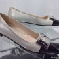 NEW Authentic PRADA Black & Silver Textured Leather Silver Buckle Flats (Size 38
