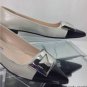 NEW Authentic PRADA Black & Silver Textured Leather Silver Buckle Flats (Size 38