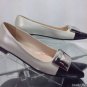 NEW Authentic PRADA Black & Silver Textured Leather Silver Buckle Flats (Size 38