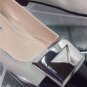 NEW Authentic PRADA Black & Silver Textured Leather Silver Buckle Flats (Size 38