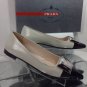 NEW Authentic PRADA Black & Silver Textured Leather Silver Buckle Flats (Size 38