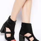 NEW Shelly's London Black Leather Cut Out Zip Front  Ankle Boots (Size 7) - $162